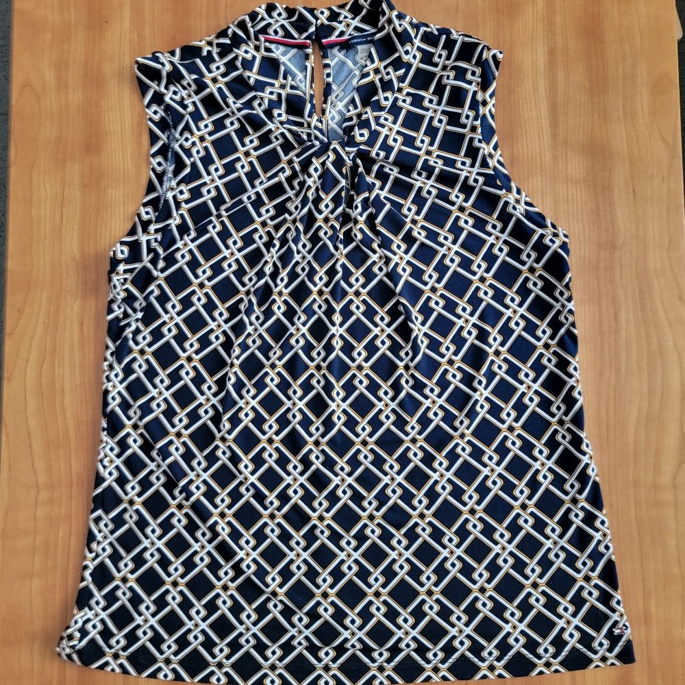 Tommy Hilfiger Linked Chain Patterned Sleeveless Blouse - M - Picture 3 of 9